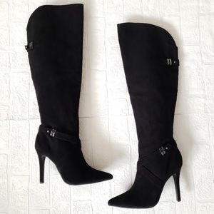 Worthington Black Suede Heeled Knee High Boots